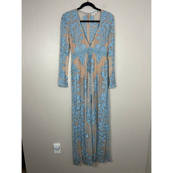 For Love And Lemons Sheer Blue and Tan Maxi Dress - Picture 3 of 13